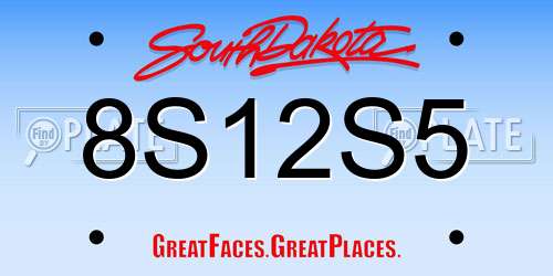 8S12S5 South Dakota License Plate