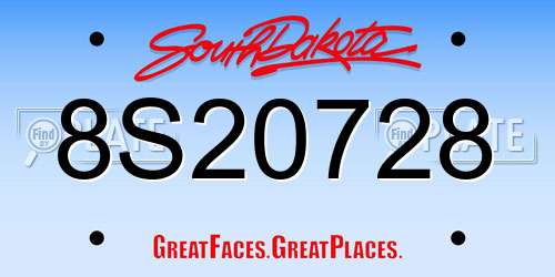 8S20728 South Dakota License Plate