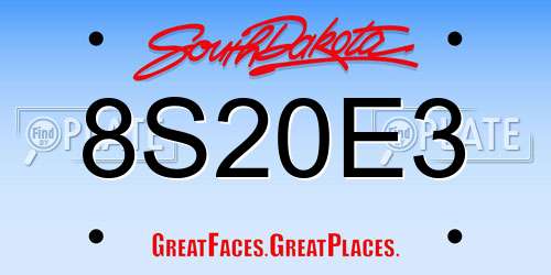 8S20E3 South Dakota License Plate