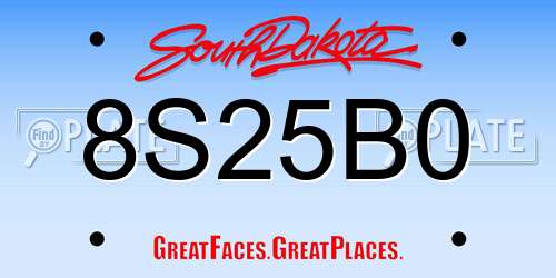 8S25B0 South Dakota License Plate