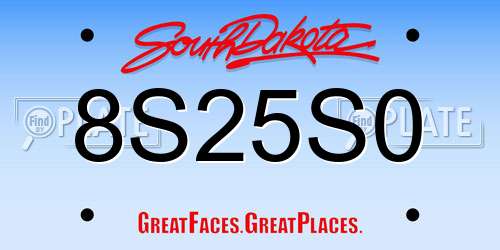 8S25S0 South Dakota License Plate
