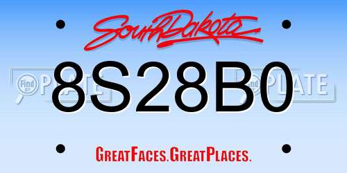 8S28B0 South Dakota License Plate