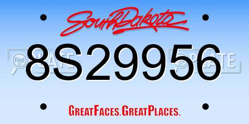 8S29956 South Dakota License Plate