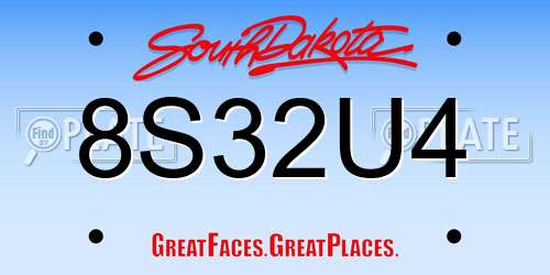 8S32U4 South Dakota License Plate