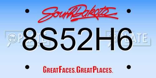 8S52H6 South Dakota License Plate