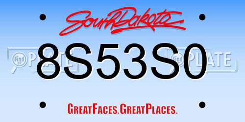 8S53S0 South Dakota License Plate