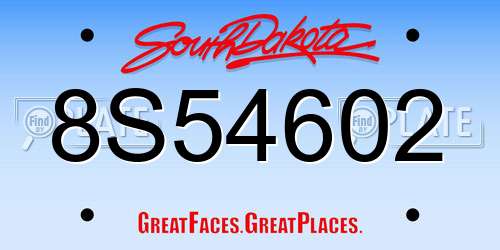 8S54602 South Dakota License Plate