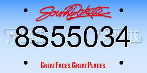 8S55034 South Dakota License Plate