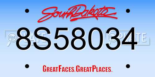 8S58034 South Dakota License Plate