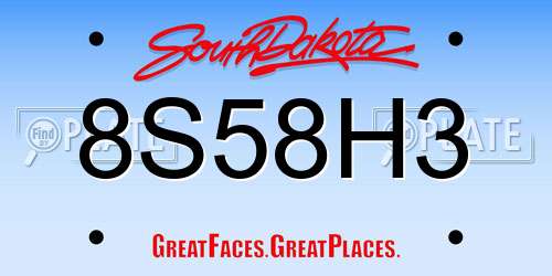 8S58H3 South Dakota License Plate