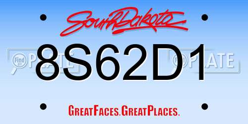 8S62D1 South Dakota License Plate