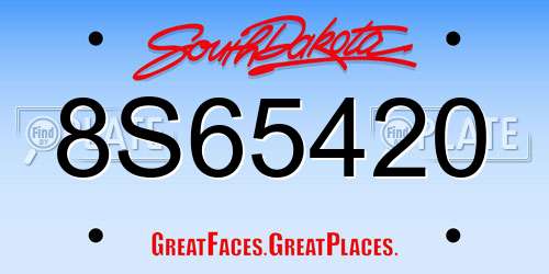 8S65420 South Dakota License Plate