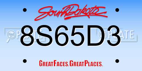 8S65D3 South Dakota License Plate
