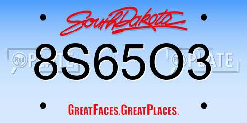 8S65O3 South Dakota License Plate