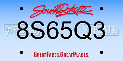 8S65Q3 South Dakota License Plate