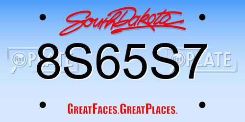 8S65S7 South Dakota License Plate