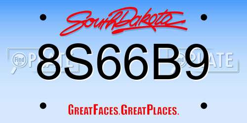 8S66B9 South Dakota License Plate