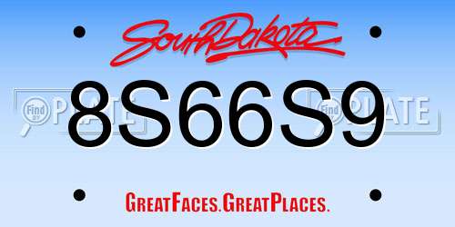 8S66S9 South Dakota License Plate