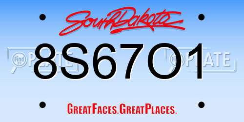 8S67O1 South Dakota License Plate