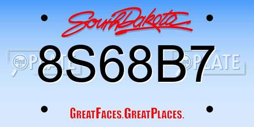 8S68B7 South Dakota License Plate