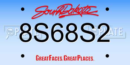 8S68S2 South Dakota License Plate