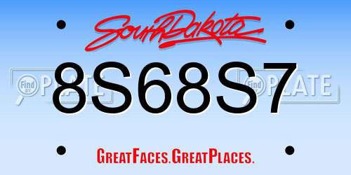 8S68S7 South Dakota License Plate