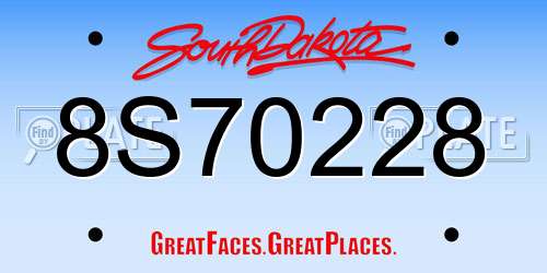 8S70228 South Dakota License Plate
