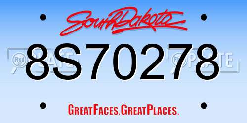8S70278 South Dakota License Plate