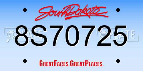 8S70725 South Dakota License Plate