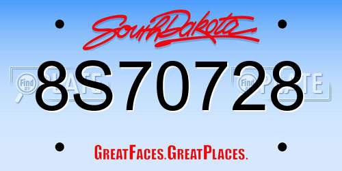 8S70728 South Dakota License Plate