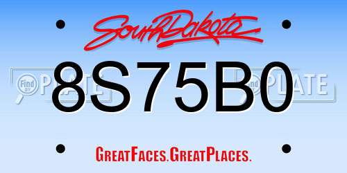 8S75B0 South Dakota License Plate