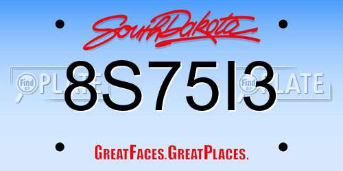8S75I3 South Dakota License Plate