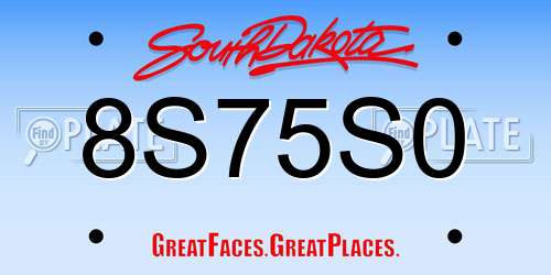 8S75S0 South Dakota License Plate