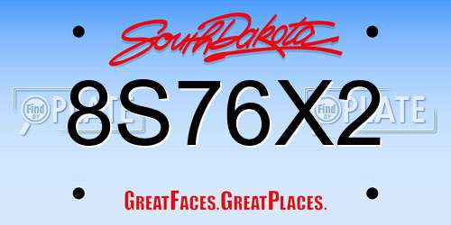 8S76X2 South Dakota License Plate
