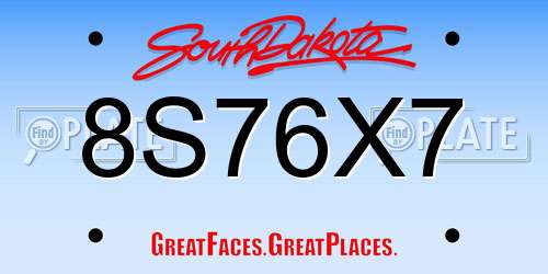 8S76X7 South Dakota License Plate
