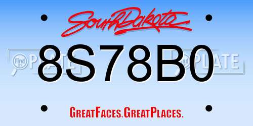 8S78B0 South Dakota License Plate