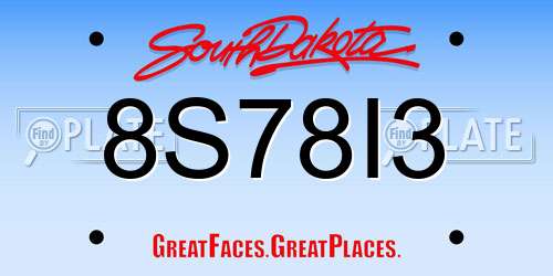 8S78I3 South Dakota License Plate