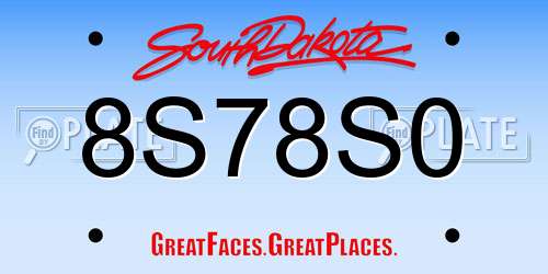 8S78S0 South Dakota License Plate