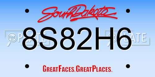 8S82H6 South Dakota License Plate