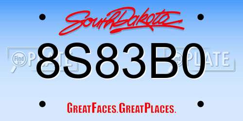 8S83B0 South Dakota License Plate
