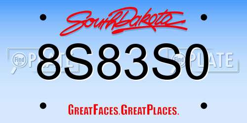 8S83S0 South Dakota License Plate