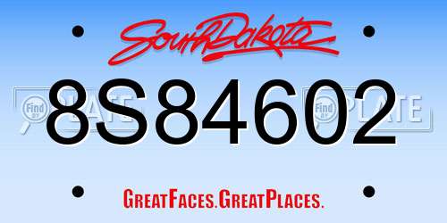 8S84602 South Dakota License Plate