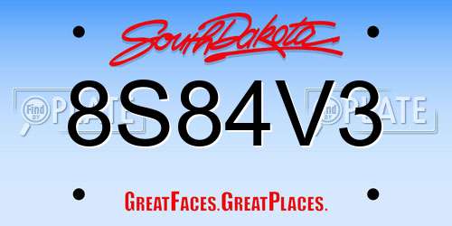 8S84V3 South Dakota License Plate