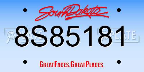 8S85181 South Dakota License Plate