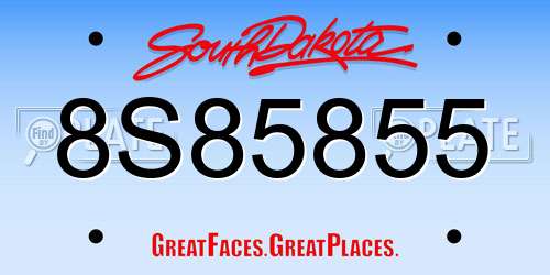 8S85855 South Dakota License Plate