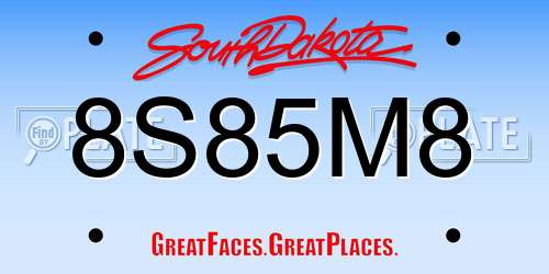8S85M8 South Dakota License Plate