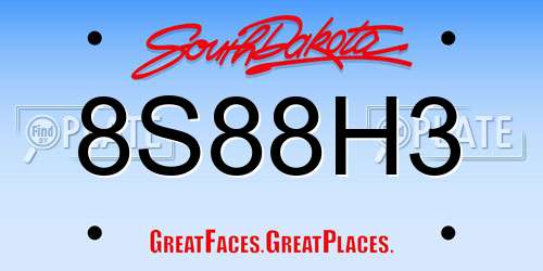 8S88H3 South Dakota License Plate