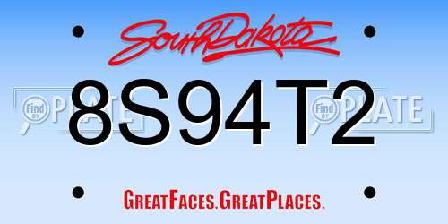 8S94T2 South Dakota License Plate