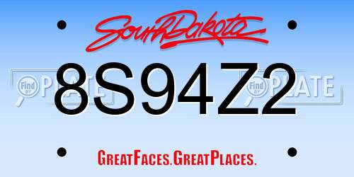 8S94Z2 South Dakota License Plate