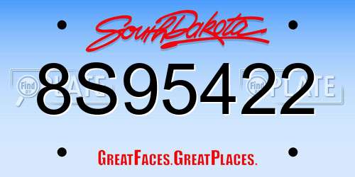 8S95422 South Dakota License Plate